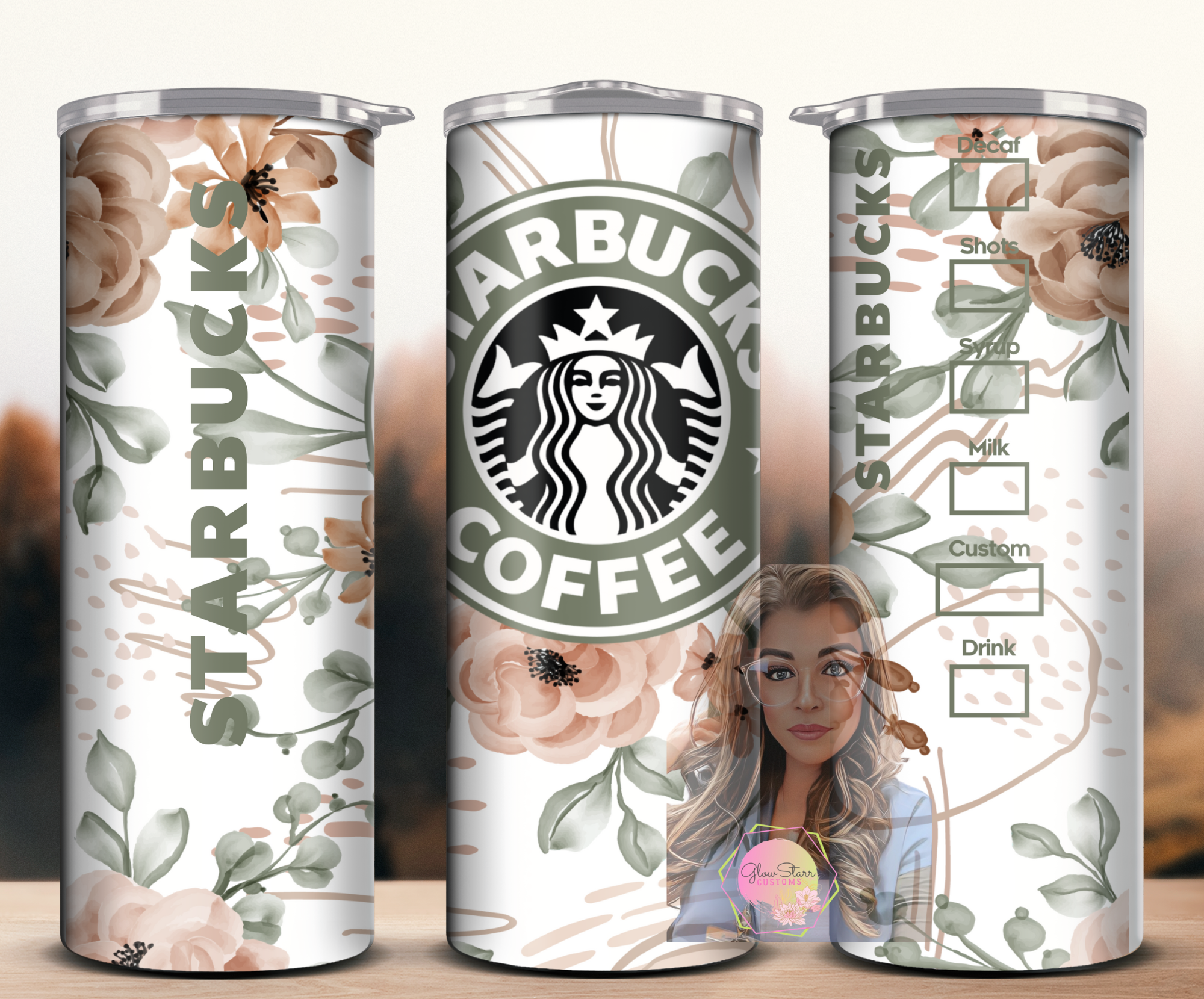 Neutral Floral Starbs Tumbler