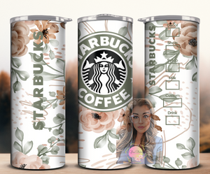 Neutral Floral Starbs Tumbler
