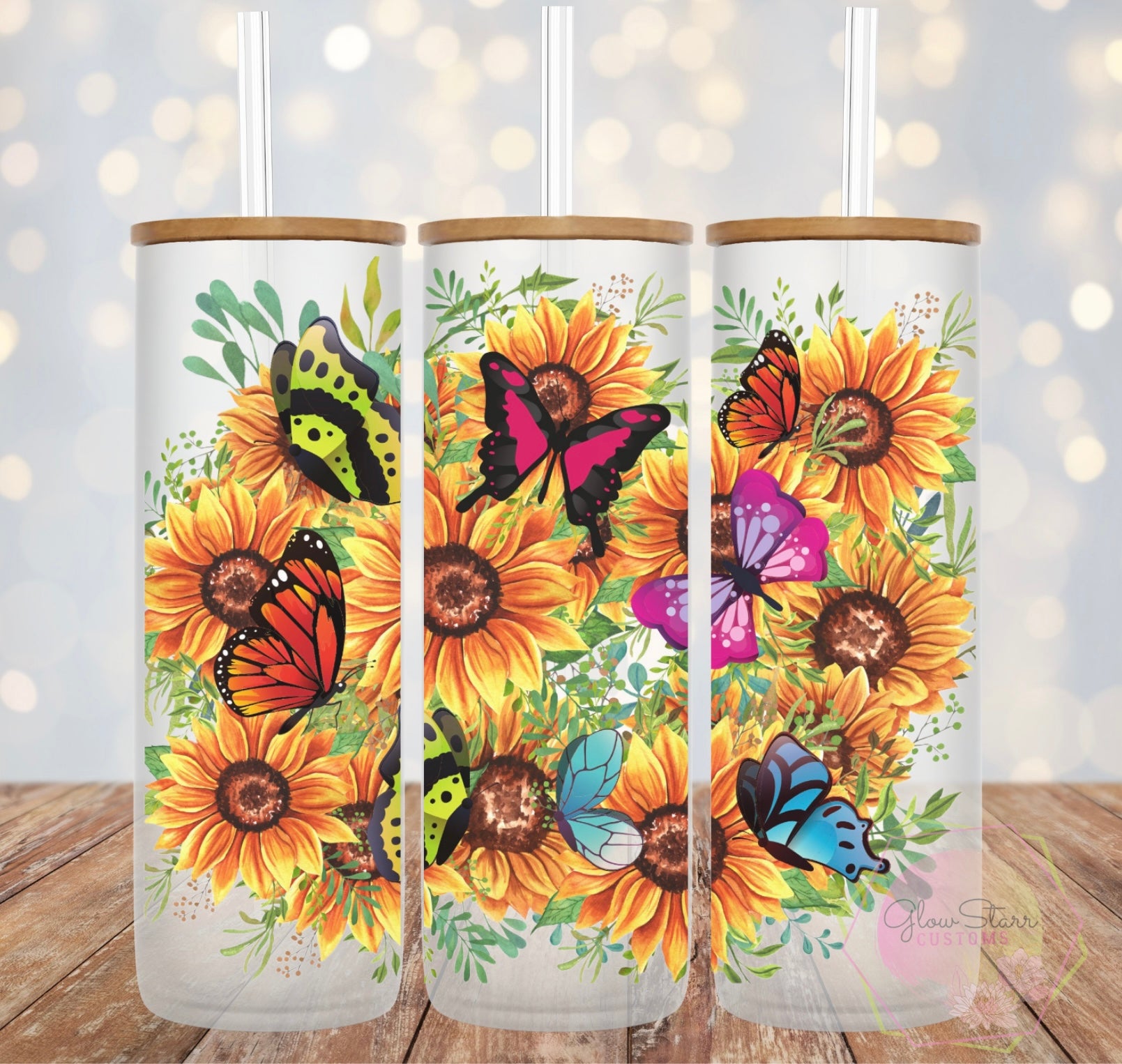 Sunflowers and Butterflies Glass Tumbler