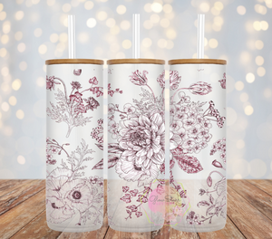 Floral Outline Glass Tumbler