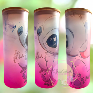 Stitch Butterfly Frosted Color Glass Tumbler